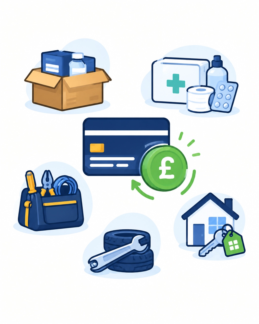 Illustration of different UK businesses using a cashback credit card for business purchases